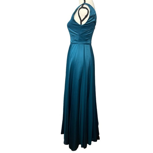 HALSTON Heritage Teal Twirl Satin Gown Dress - Picture 6 of 10